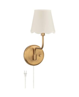 Ophelia 9 1/2"H Warm Brass Plug-In Wall Sconce White Scallop Shade