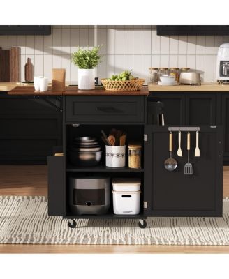  Farmhouse Kitchen Island Drop Leaf, Storage