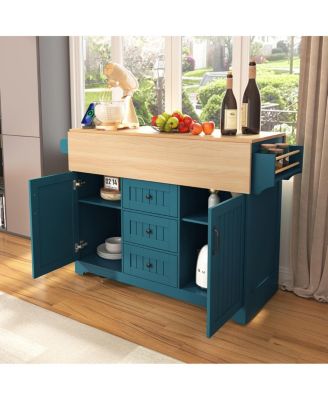  Rolling Kitchen Island  Drop Leaf, Power Outlet, Storage