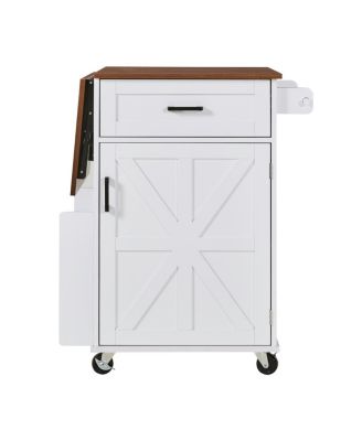  Farmhouse Kitchen Island with Drop Leaf, Storage