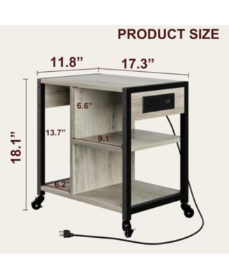 Mobile Printer Stand with USB Ports and Outlets, 3-Tier Rolling Printer Table with Storage for Home or Office