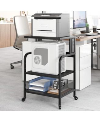 Printer Stand with USB Power Ports, 3-Tier Rolling Cart, Adjustable Shelf, Heavy Duty Multifunction Table for Office or Kitchen