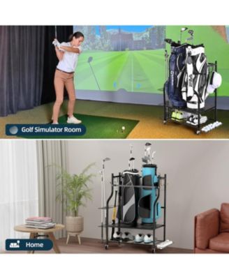 Golf Bag Storage Rack with Wheels - All-in-One Golf Organizer for Bags, Clubs, Shoes and Balls