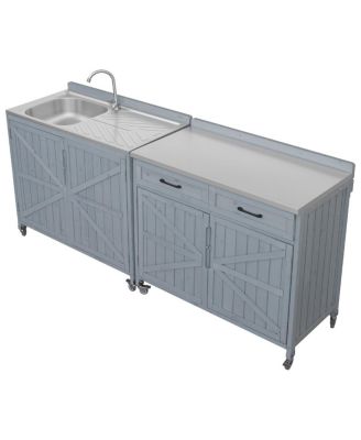  Outdoor Kitchen Island Stainless Top, Storage, Drawer, Wheels