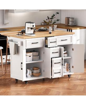  Rolling Kitchen Island Power, Storage, Drop Leaf