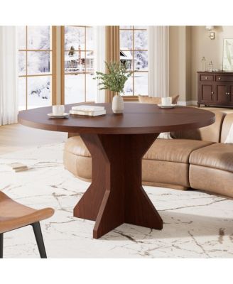Space-Saving Modern Round Dining Table for 4-6, Sturdy Pedestal Base, Contemporary Furniture for Apartment, Living Room, Kitchen