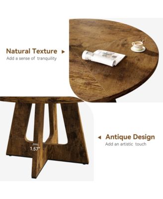 Round Dining Table, Farmhouse Table for 4-6, Mid Century Wood Table with Wide Top and Cross Base, Circle Table for Kitchen