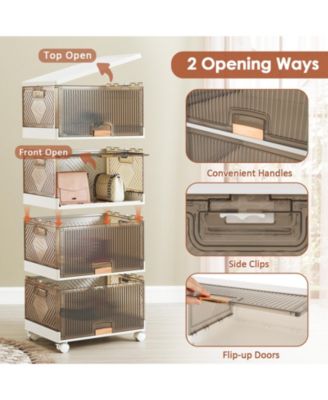 4-Cube Stackable Storage Bins with Detachable Wheels