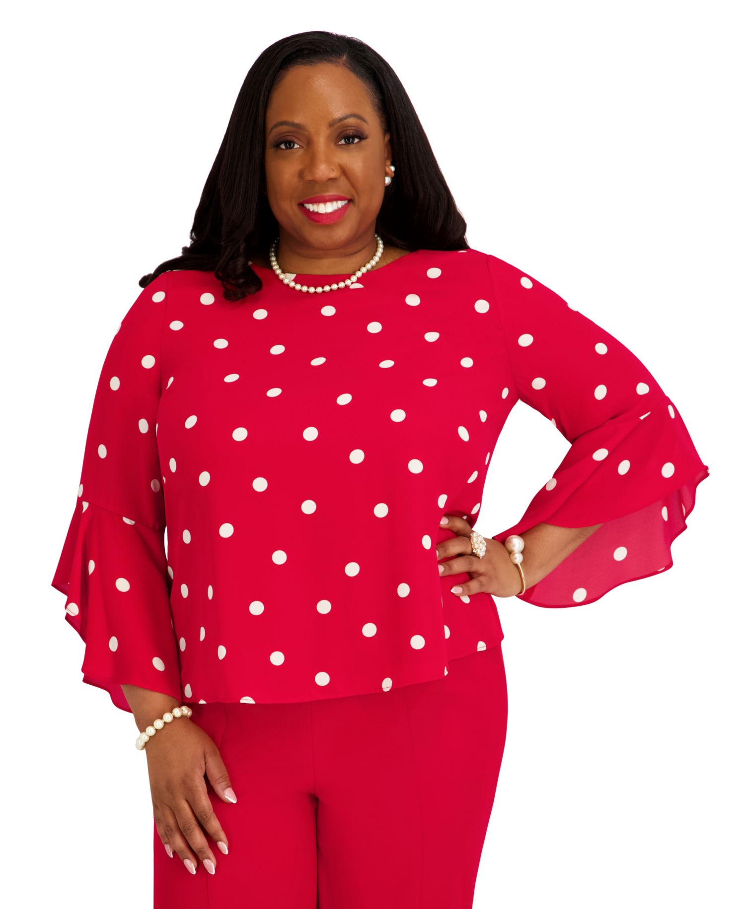 Women's Boat Neck Ruffle-Sleeve Blouse