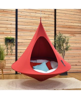 Double Cacoon Hanging Chair Indoor/Outdoor Polyester Canvas Hammock, Red