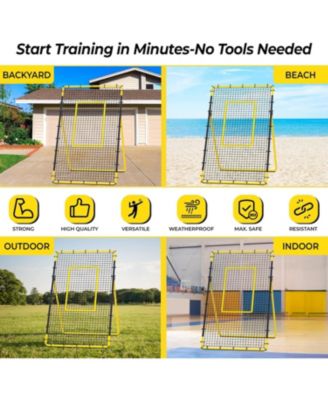 7x4 FT Portable Volleyball Rebounder Net, 5 Adjustable Angles Bounce Back Trainer, Heavy-Duty Steel Frame and 45-Ply Net
