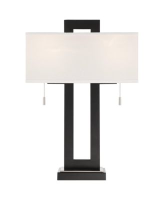 Neil 26" Rectangular Rustic Modern Table Lamps with USB Port And Pull Chain, Set of 2