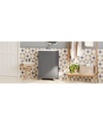 20" Small Bathroom Vanity with Ceramic Basin, Bathroom Storage Cabinet with Soft-Close Door