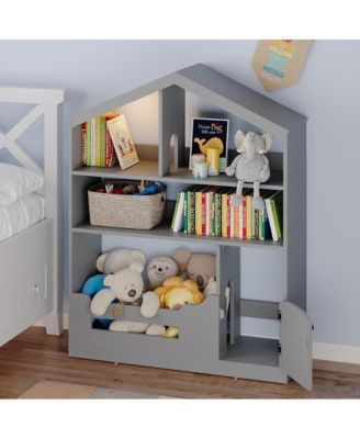 Kids Bookshelf and Toy Storage, Wooden Bookcase with Motion Sensor Light, Dollhouse Bookcase for Playroom, Bedroom, Nursery