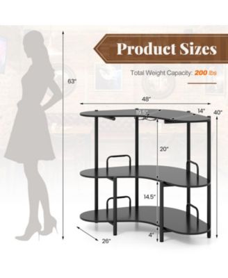 3-Tier Liquor Bar Table with Stemware Racks and Storage Shelves