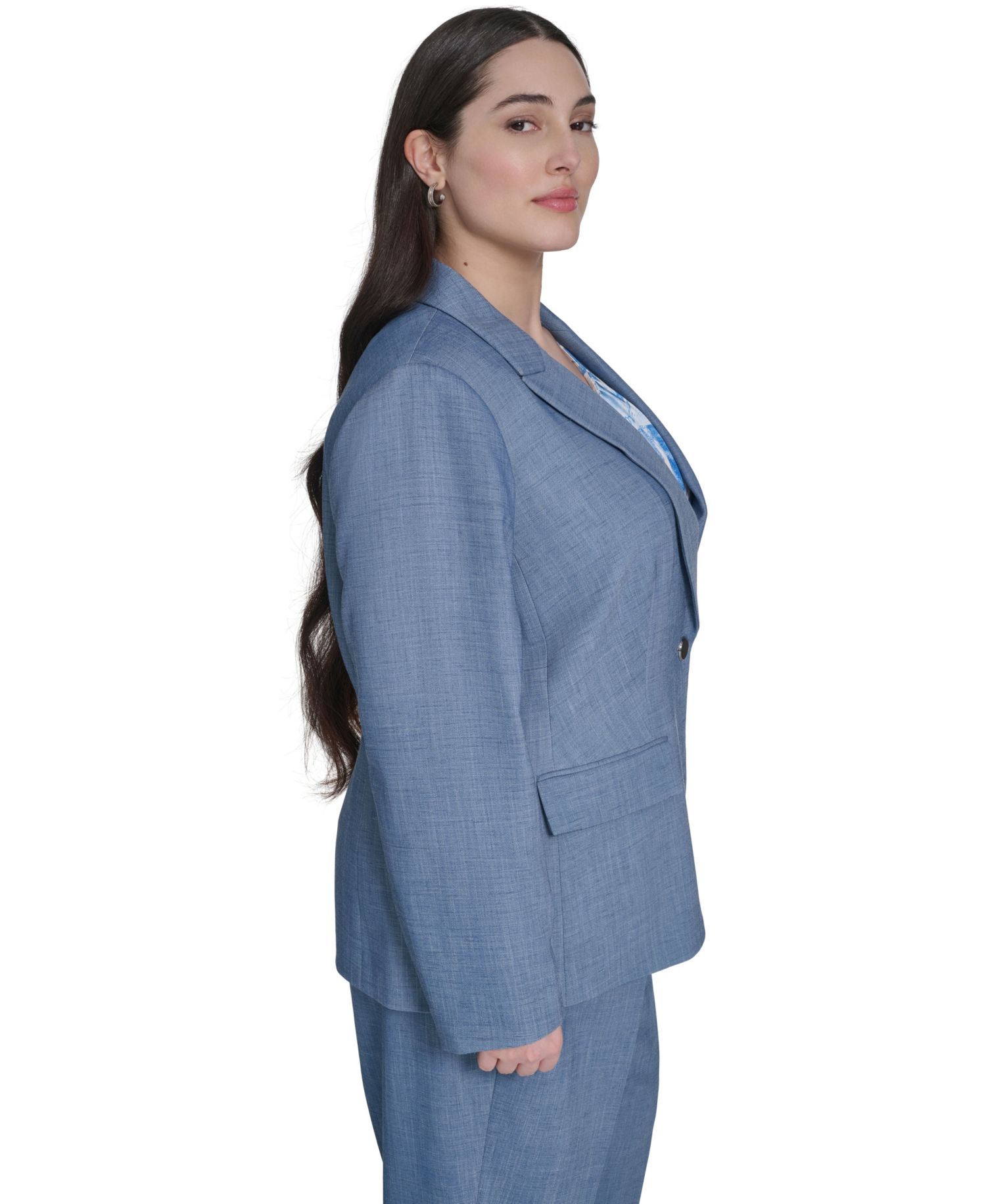 Plus Size One-Button Notch Collar Blazer
