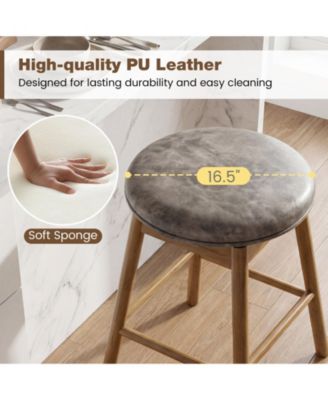25'' Swivel Counter Height Barstools Set of 2 w/Solid Wood Legs and Footrests