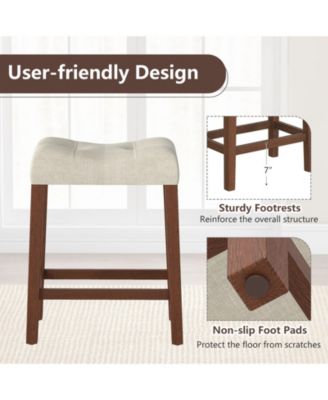 24 Saddle Bar Stools Set of 4 w/ Footrest Rubber Wood Frame for Kitchen Island