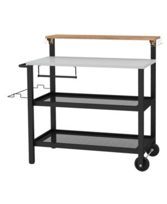 Rolling 3-Tier Bar Cart with Flip-Up Table, Hooks, and Wheels