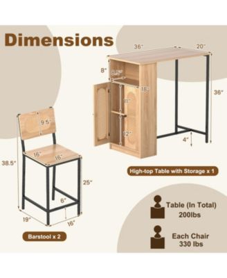 3-Piece Bar Table and Chairs Set with Storage Shelves and Footrests