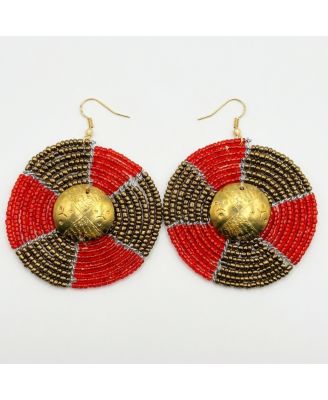 Kendi Amani Sanaa African Beaded Earrings Handcrafted Kenyan Statement Jewelry - Red copper 25$