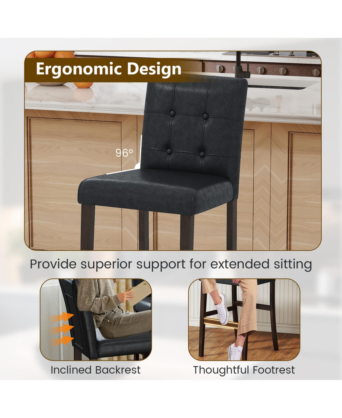 Gymax Set of 4 Bar Stools 29 '' Counter Height Barstool Pub Chair Rubber Wood