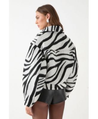 Women's Zebra Cropped Collared Jacket