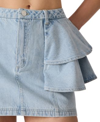 Women's Peplum Fringe Mini Denim Skirt