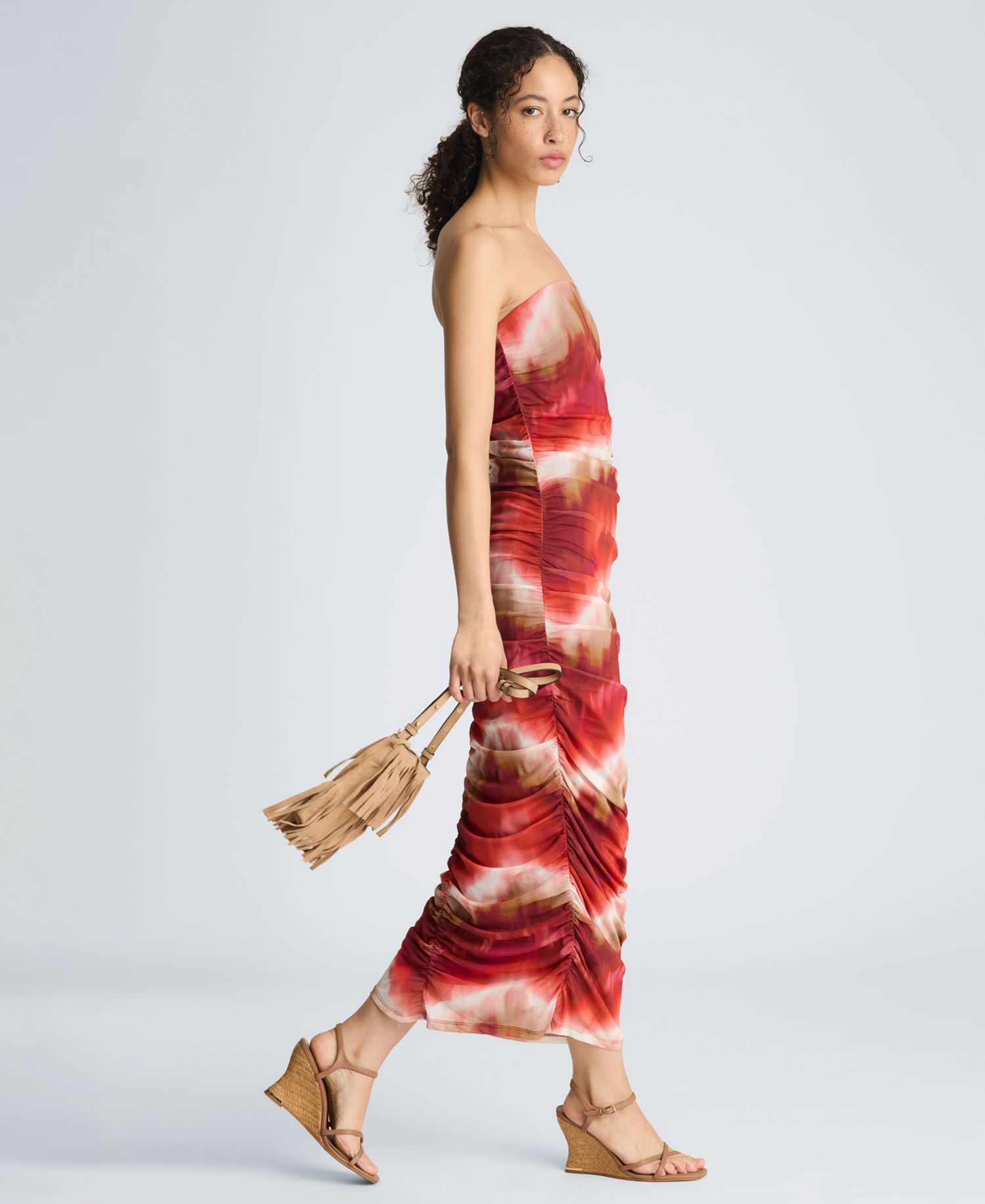 Women's Strapless Ruched Midi Dress