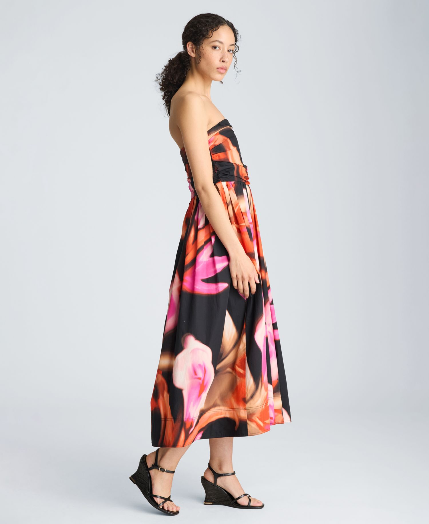 Women's Floral Print Strapless Midi Dress