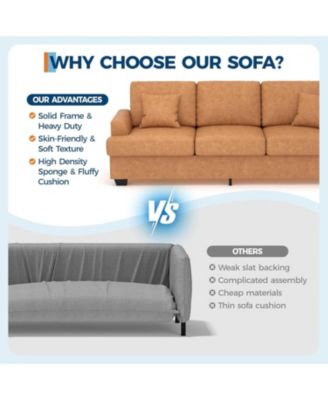 Modern Sofa with 2 Throw Pillows, Deep Seat Couch with Upholstered Cushion & Removable Cover