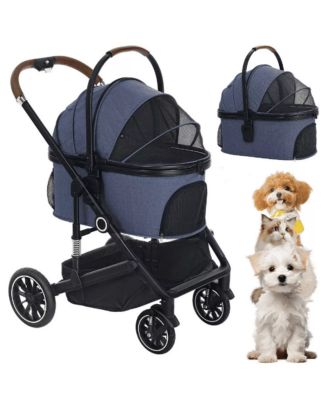  3-in-1 Folding Pet Stroller with Detachable Carrier for Small to Medium Dog and Cat up to 50 lbs, Pet Stroller with Storage Basket, Blue