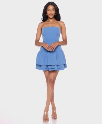 Juniors' Strapless Layered-Hem Fit & Flare Dress