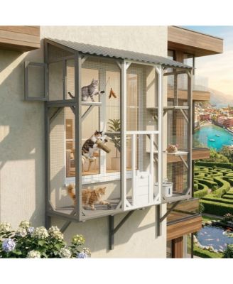 Outdoor Cat Catio Enclosure Patio House With Platforms For 1-3 Cats