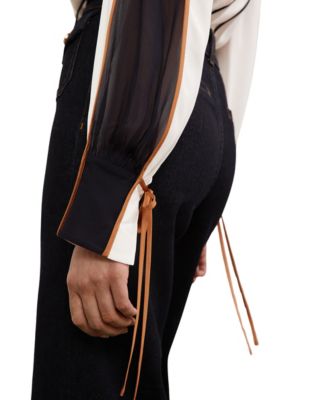 Women's Tipped Tie-Neck Blouse