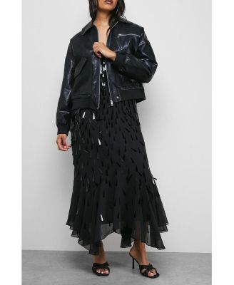 Women's Faux Leather Distressed Bomber Jacket