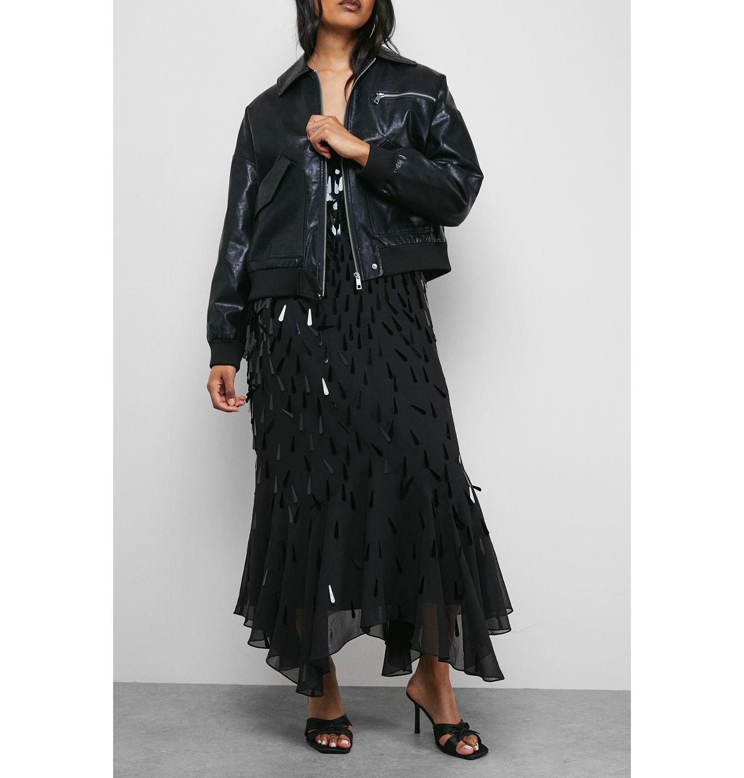 Women's Faux Leather Distressed Bomber Jacket