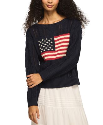 Women's Americana Flag Cable Knit Crewneck Sweater
