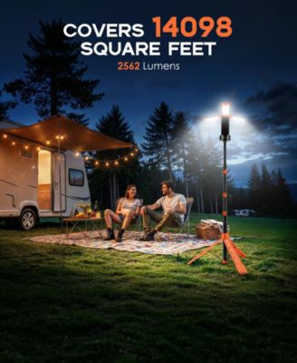 Rechargeable 10000mAh Camping Light Cordless Work Light with Detachable Stand 6.5 ft Max Height, 3 LED Lamp Heads, 2500 Lumens Emergency Flashlight