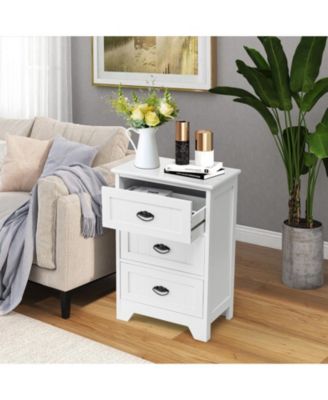 3 Drawers End Storage Wood Side Nightstand