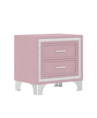 Mid Century Vintage Nightstand with 2 Drawers, Silver Glitter Strip and Metal Legs