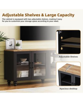 Farmhouse TV Stand for TVs  Buffet Cabinet with Tempered Glass Doors, Adjustable Shelves and 5 Gourd-Shaped Legs for Living Room