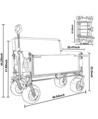 3-in-1 500lbs Convertible Folding Storage Wagon Utility Carts - Bench Seat w/ 180L Capacity, All-Terrain Wheels