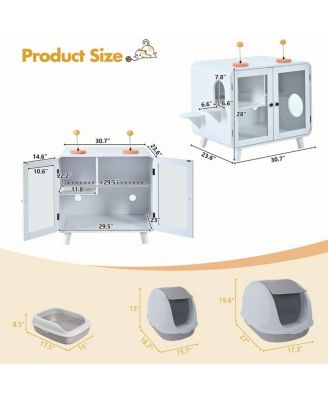 Cat Pet House with RGB LED Light, Glass Doors, Stairs, Hidden Litter Box Cabinet