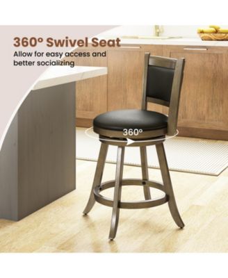 Swivel Bar Stools w/ Solid Rubber Wood Frame Set of 4 for Kitchen Island