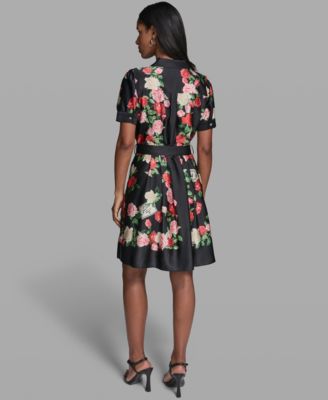Women's Printed Belt Collared Dress