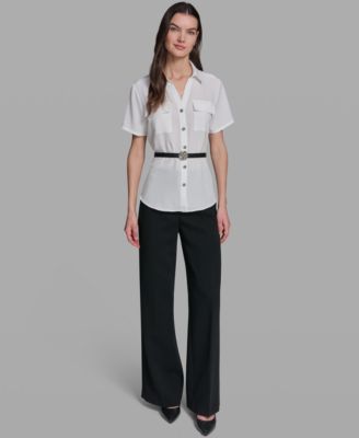 Women's Belted Short-Sleeve Top