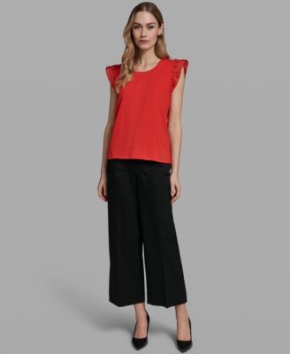 Women's Ruffle-Sleeve Crewneck Top