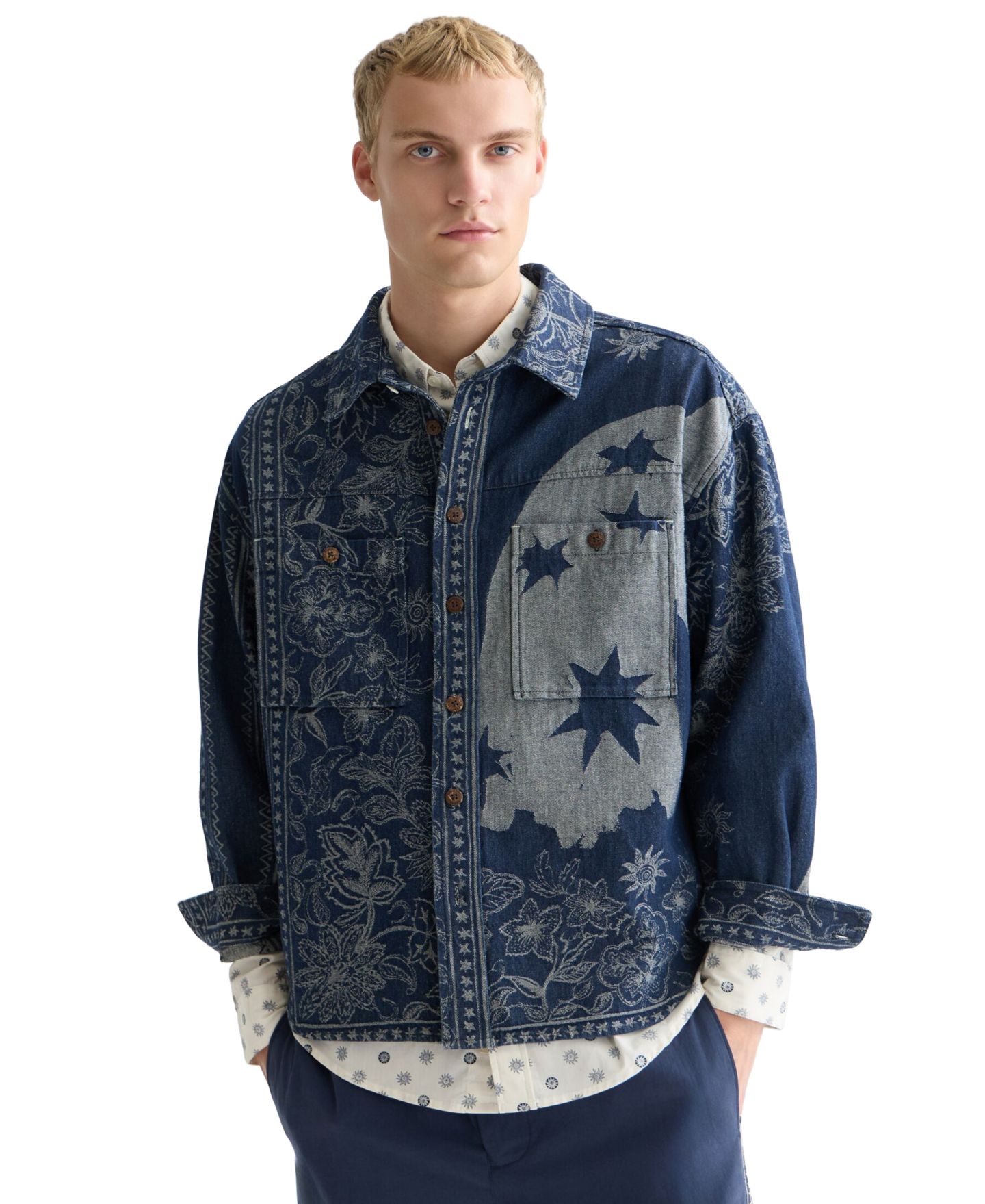 Мужская рубашка SCOTCH & SODA Long-Sleeve Jacquard Overshirt, цвет: Тёмно-синий — фото 1