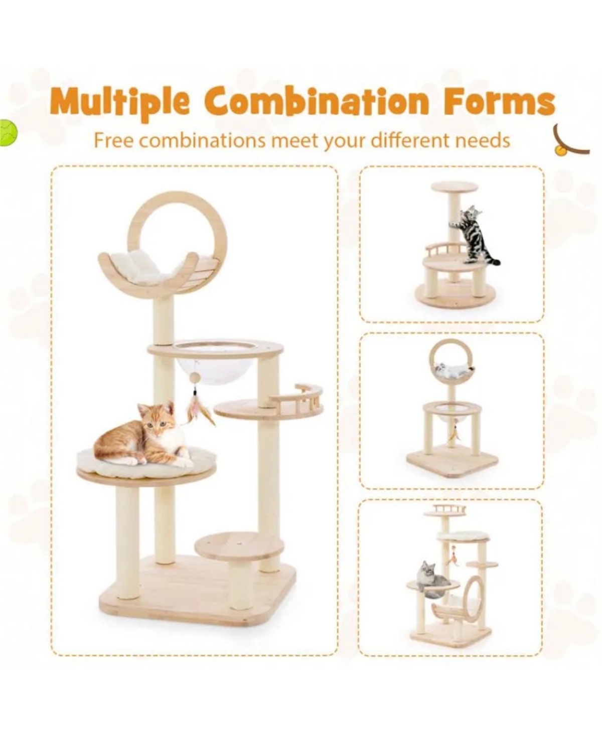 Zeus & Ruta 4 in 1 Wooden Cat Activity Center with Cozy Capsule Nest, Climbers and Scratcher for Indoor Kittens